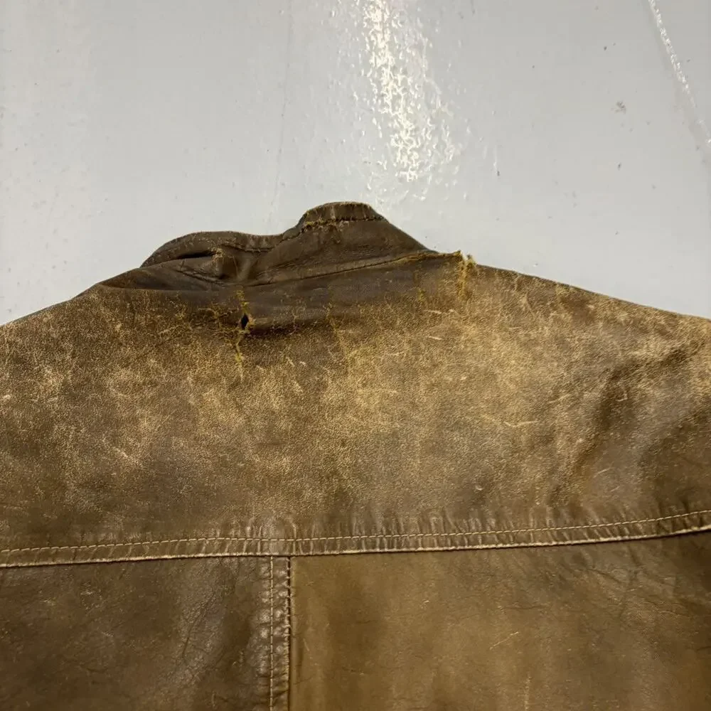 Vintage 70s Brown Distressed Cafe Racer Leather Jacket